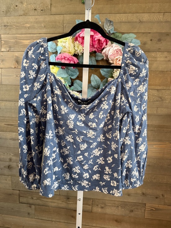 Lauren Ralph Lauren Blue Floral smocked Blouse size large - Picture 2 of 5
